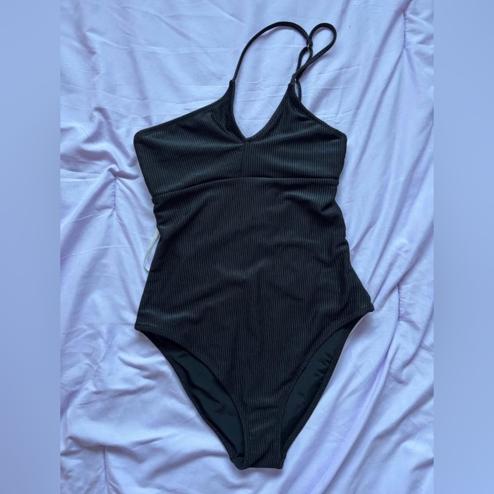 Aerie Black Ribbed One-Piece Swim Suit